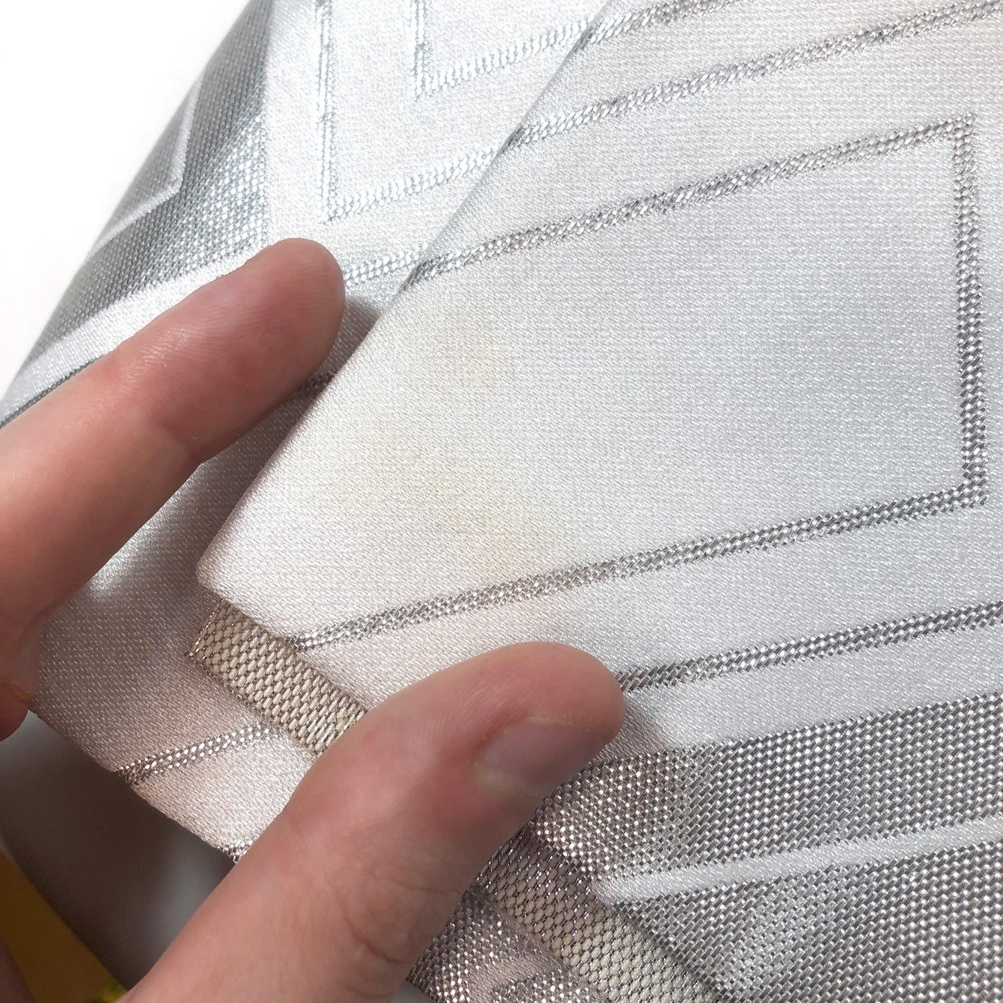 Festive narrow obi - silver and white basket weave pattern