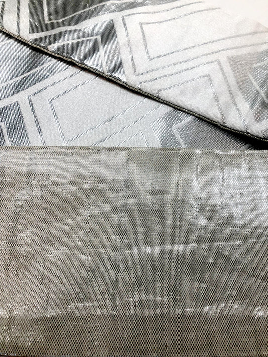 Festive narrow obi - silver and white basket weave pattern
