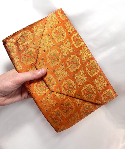 Vintage Japanese soft pouch - orange with a tile pattern