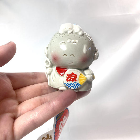 Jizo Wind Chime: Japanese Ceramic Fuurin with Cat