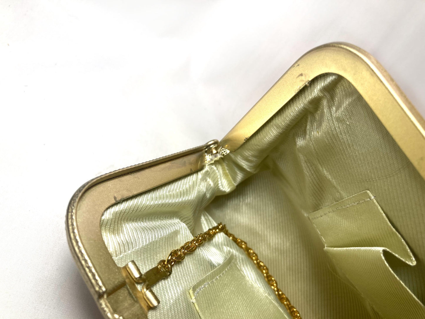 Vintage kimono handbag - two-way pearl and golden with delicate abstract pattern