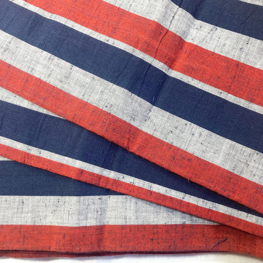 Simple Japanese hanhaba obi - blue, red, yellow, and gray stripes