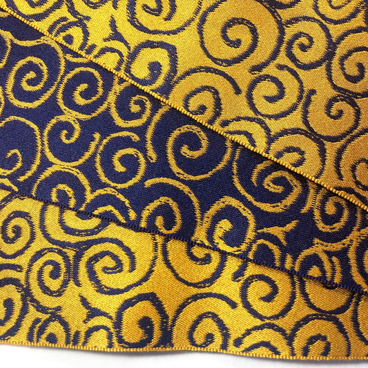 Playful Japanese hanhaba obi - black-blue and yellow swirls