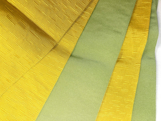 Reversible Japanese hanhaba obi - yellow and light green with subtle geometric pattern