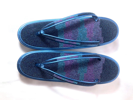 Unique vintage Japanese zori - beaded metallic blue and purple