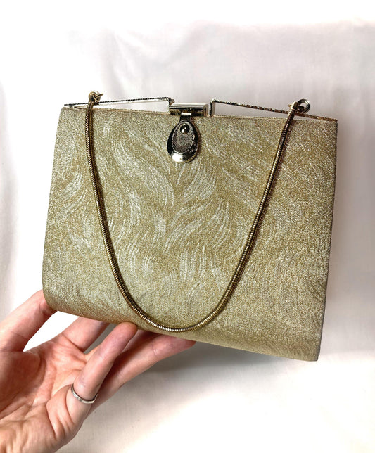 Vintage miniature handbag - golden with wavy pattern