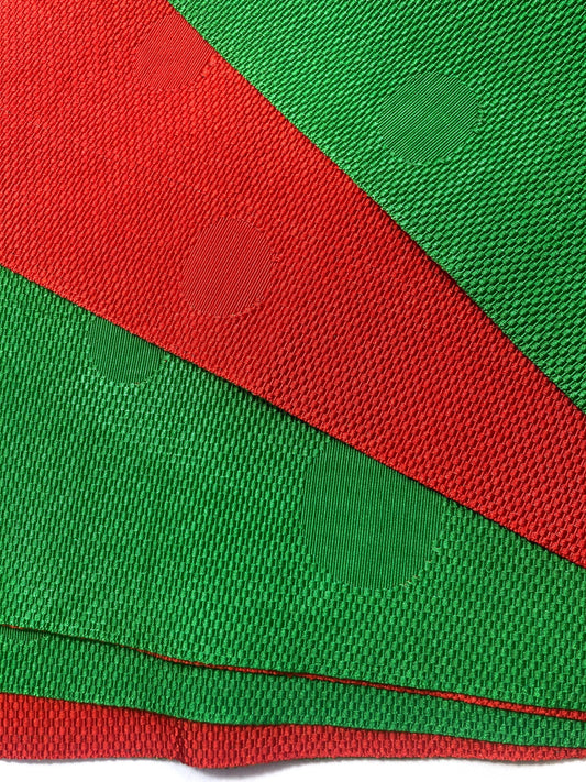 Reversible Japanese hanhaba obi - vivid red and green polka dots