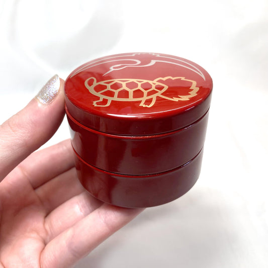 Small Japanese two-tier box - red with auspicious animals