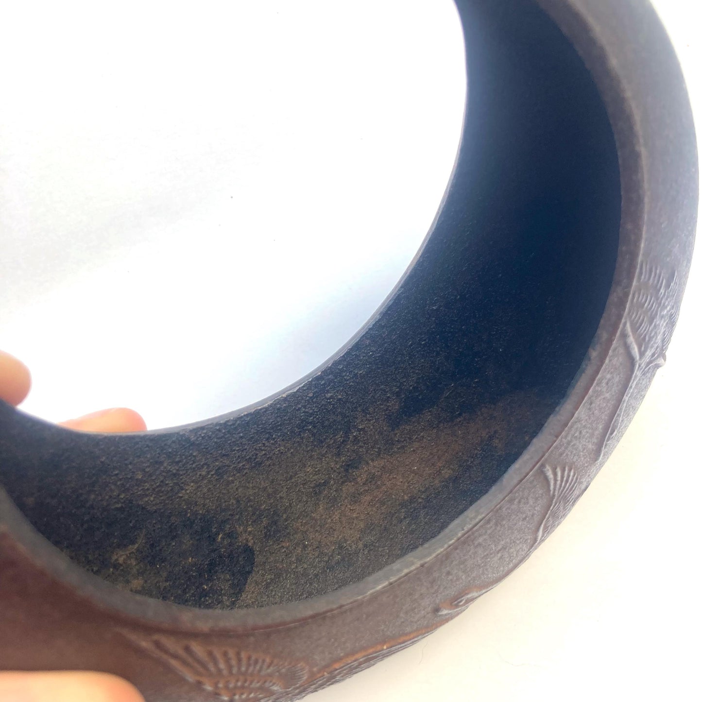 Hanging ikebana vase - monkey reaching for a moon - brown black with flying cranes