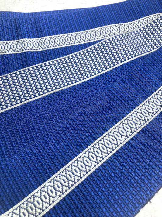Vintage narrow kaku obi - reversible navy blue with geometric pattern
