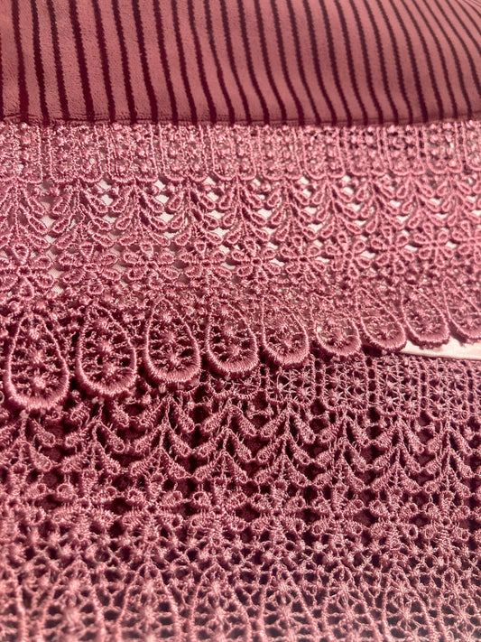 Velvet kimono shawl - pinkish mauve with black stripes