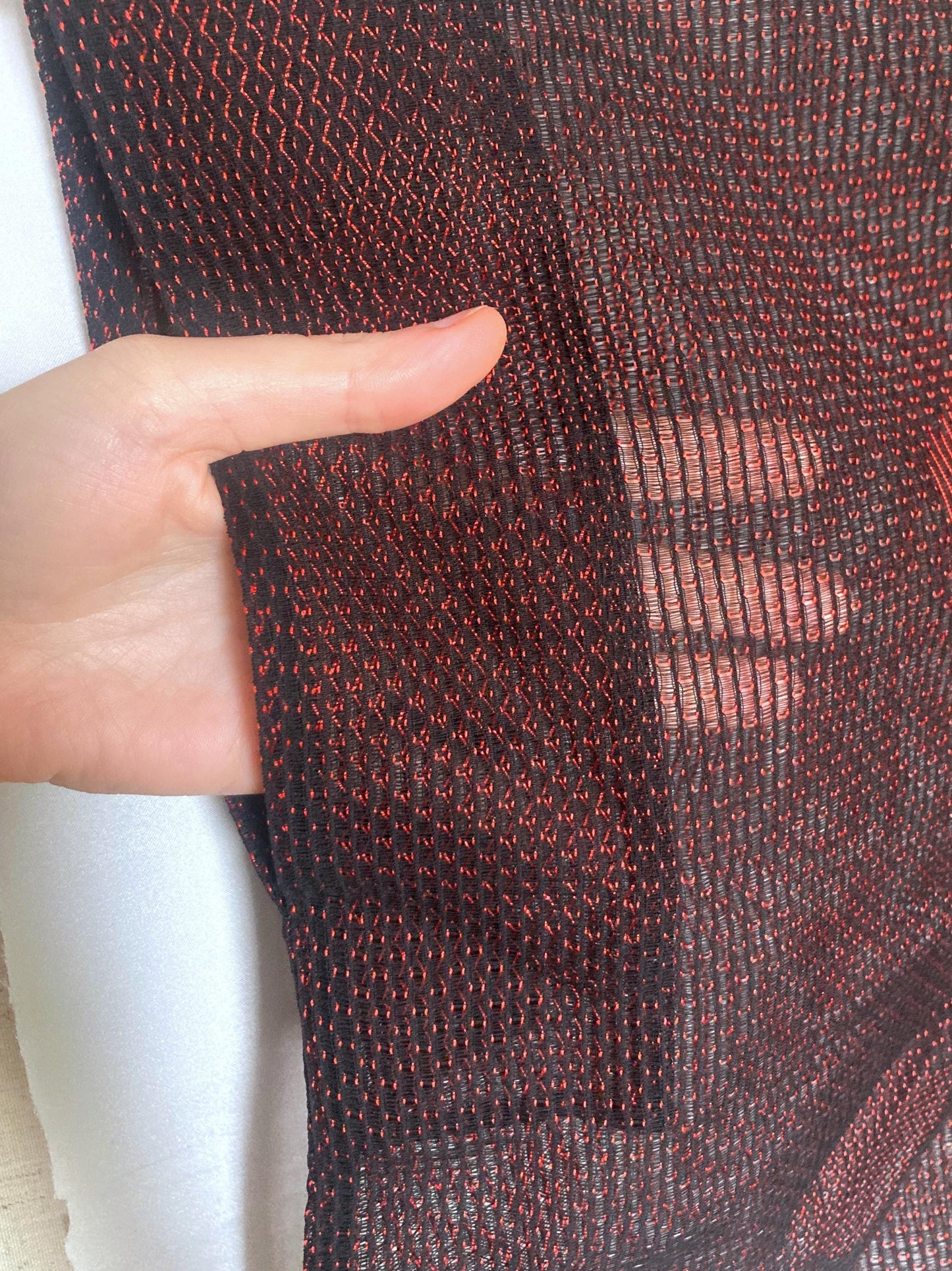 Vintage Japanese kimono coat - summer see-through short michiyuki with black and red pattern
