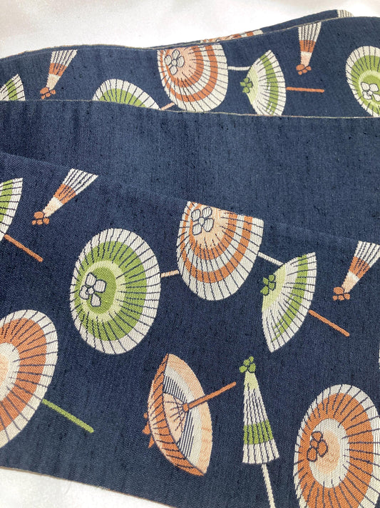 Retro Japanese hanhaba obi - blue, red, and green umbrellas