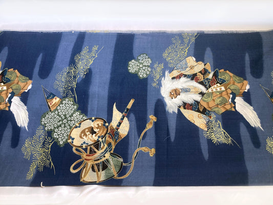 Vintage tanmono - wool muslin fabric bolt - kabuki pattern