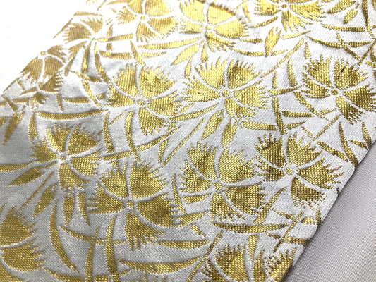 Festive narrow obi - golden and white floral pattern