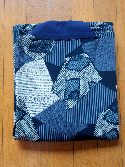 Men's Kimono Undershirt – patchwork pattern in steel blue