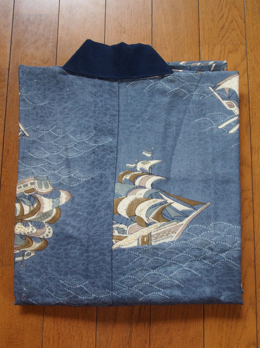 Men's Kimono Undershirt – steel blue w/sailships