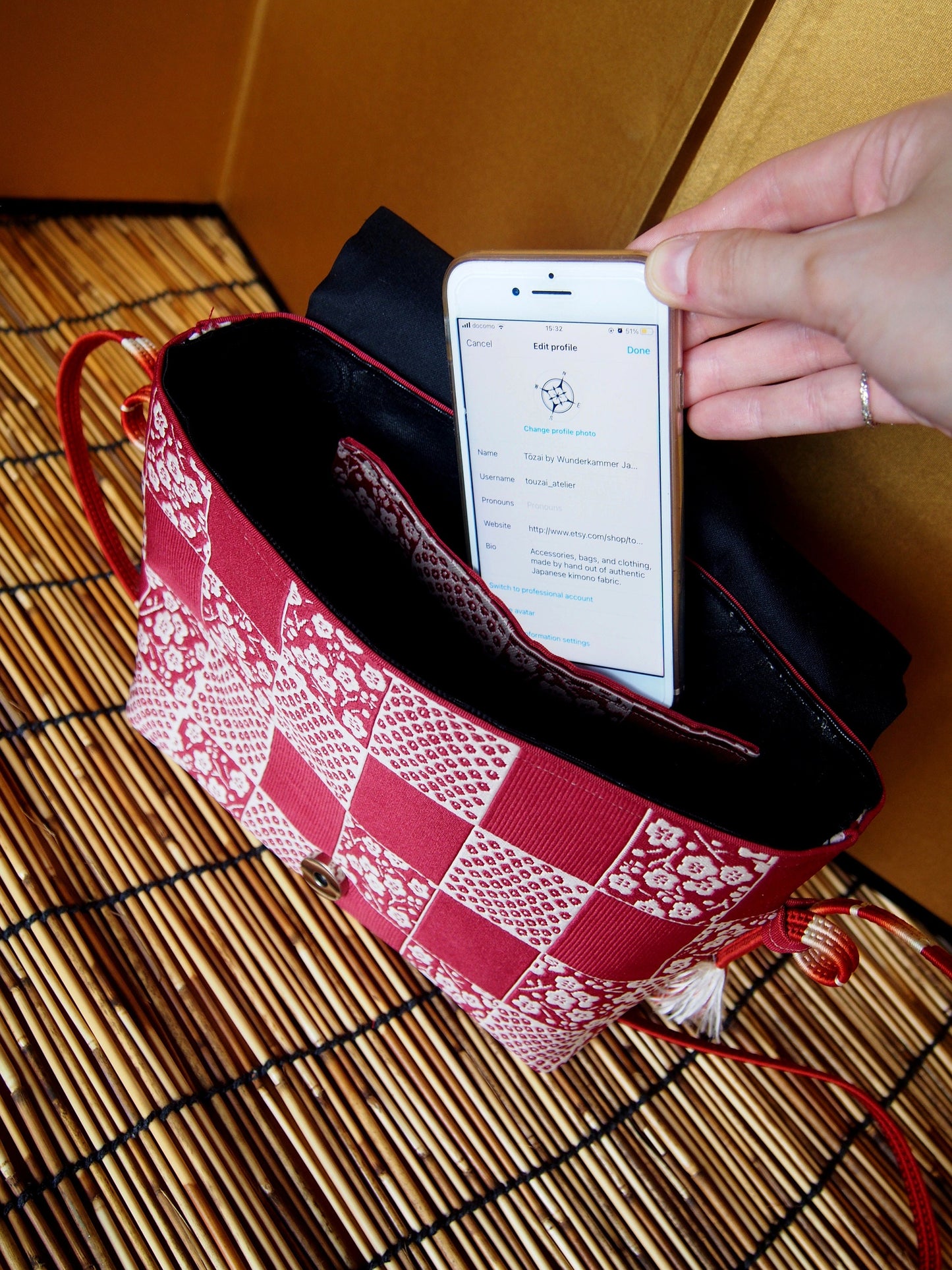Upcycled kimono shoulder bag (mini)
