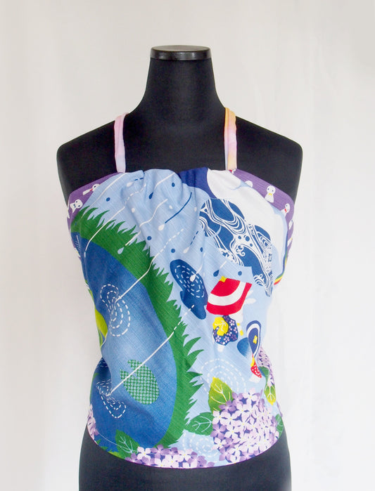 Handmade Japanese furoshiki remake- cotton backless top "rain season"