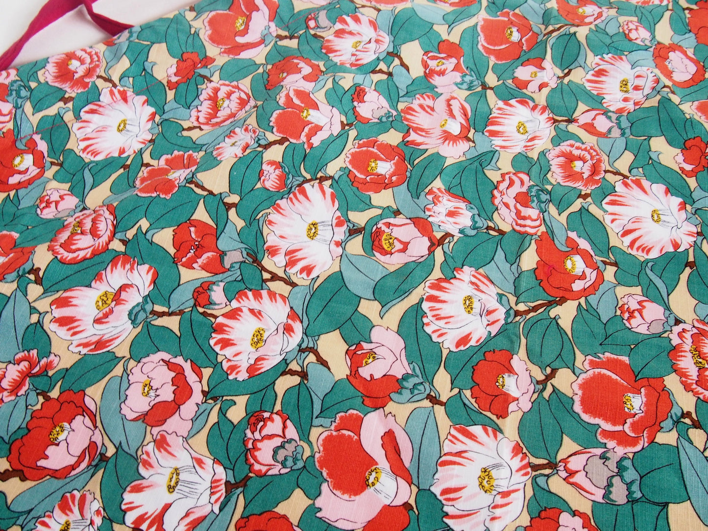 Handmade Japanese furoshiki remake- cotton backless top "red camellias"