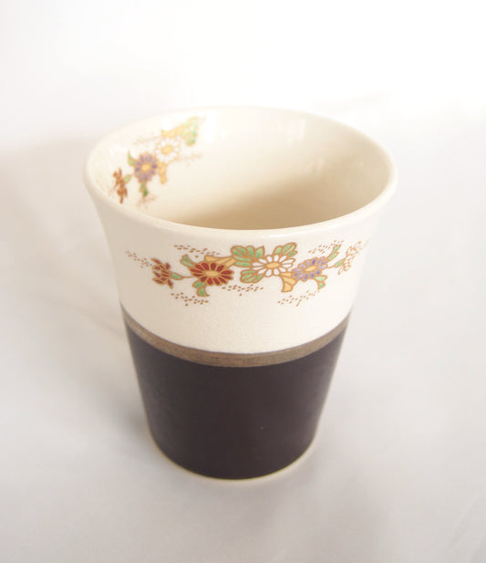 White Satsuma yaki cup - handmade gold and glass enameled tumbler (white and brown)