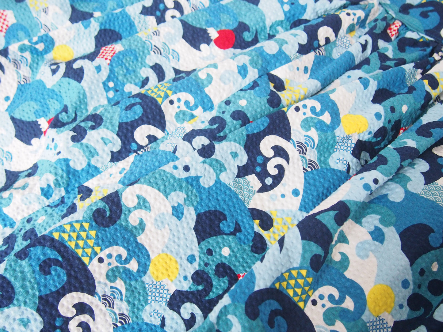 Mount Fuji and great waves - handmade midi wrap cotton crepe skirt with pockets