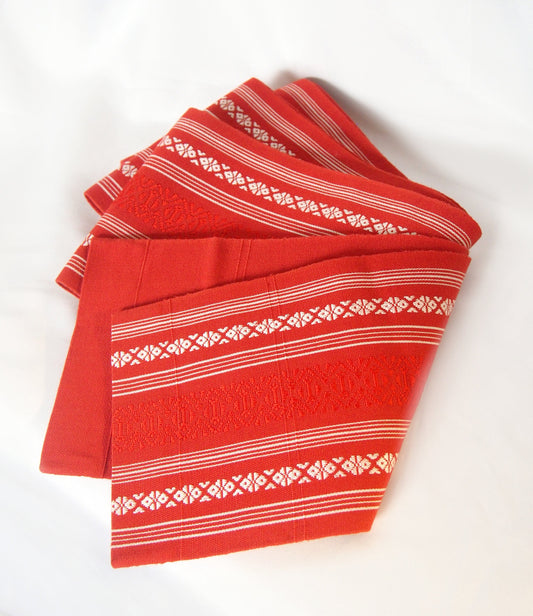 Traditional Japanese hanhaba obi - red and white hakata ori
