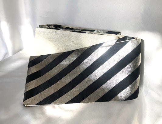 Reversible hanhaba obi - black and metallic stripes