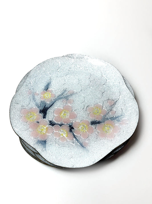 Japanese glass enamel plates "shippoyaki" - plum blossoms