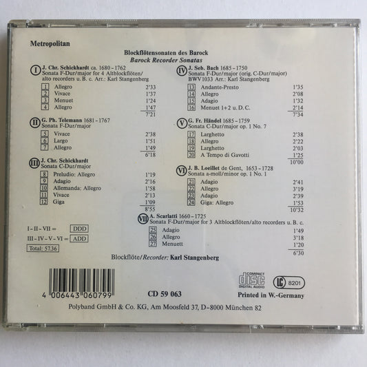 Music CD Blockflötensonaten des Barock Blockflöte: Karl Stangenberg