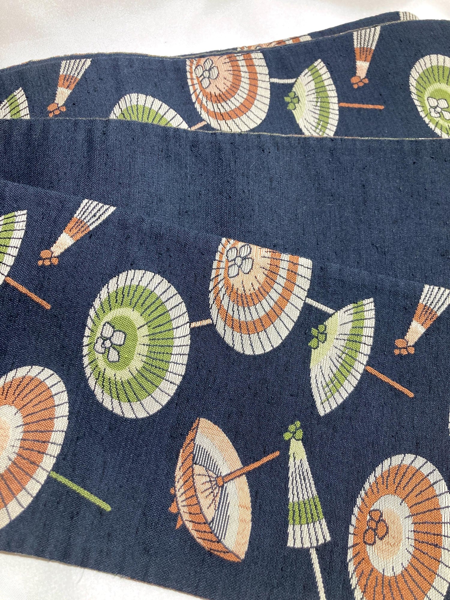 Retro Japanese hanhaba obi - blue, red, and green umbrellas