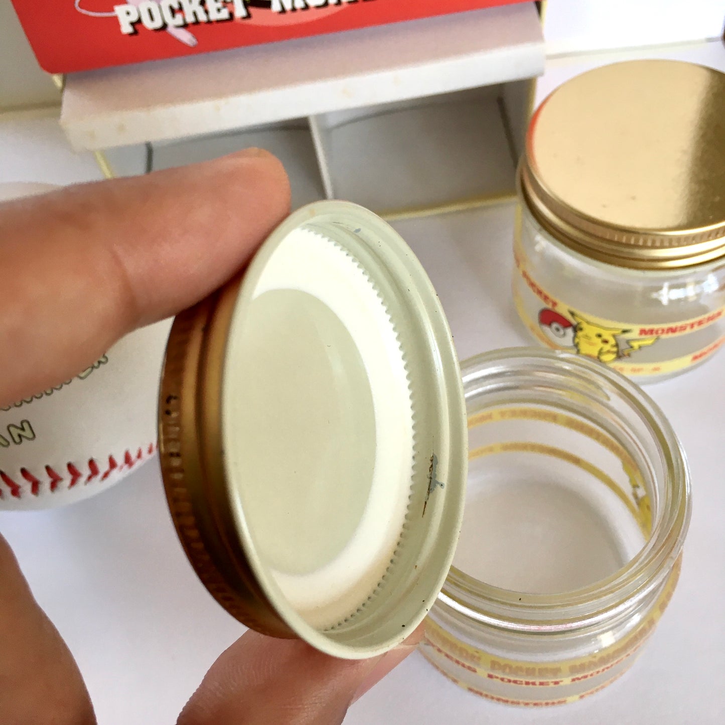 Vintage 1990s Pokemon Pikachu Glass Jar Pair Set w/Box Unused 2.2" 5.5cm