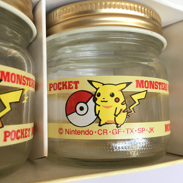 Vintage 90s Pokemon Pikachu Glass Jar Pair Set w/Box Unused D 2.2" 5.5cm