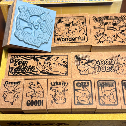 Pokemon Stamp Set in English — Wooden Reward Stamp  Beverly Showa Note Japan