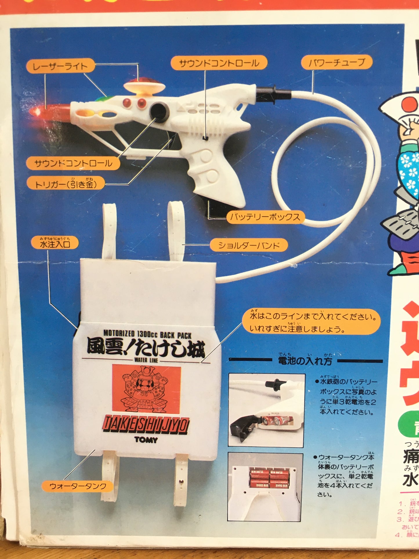Takeshi's Castle Motorized Water Gun "Water Laser  Z-1" by Tomy 1300cc Backpack