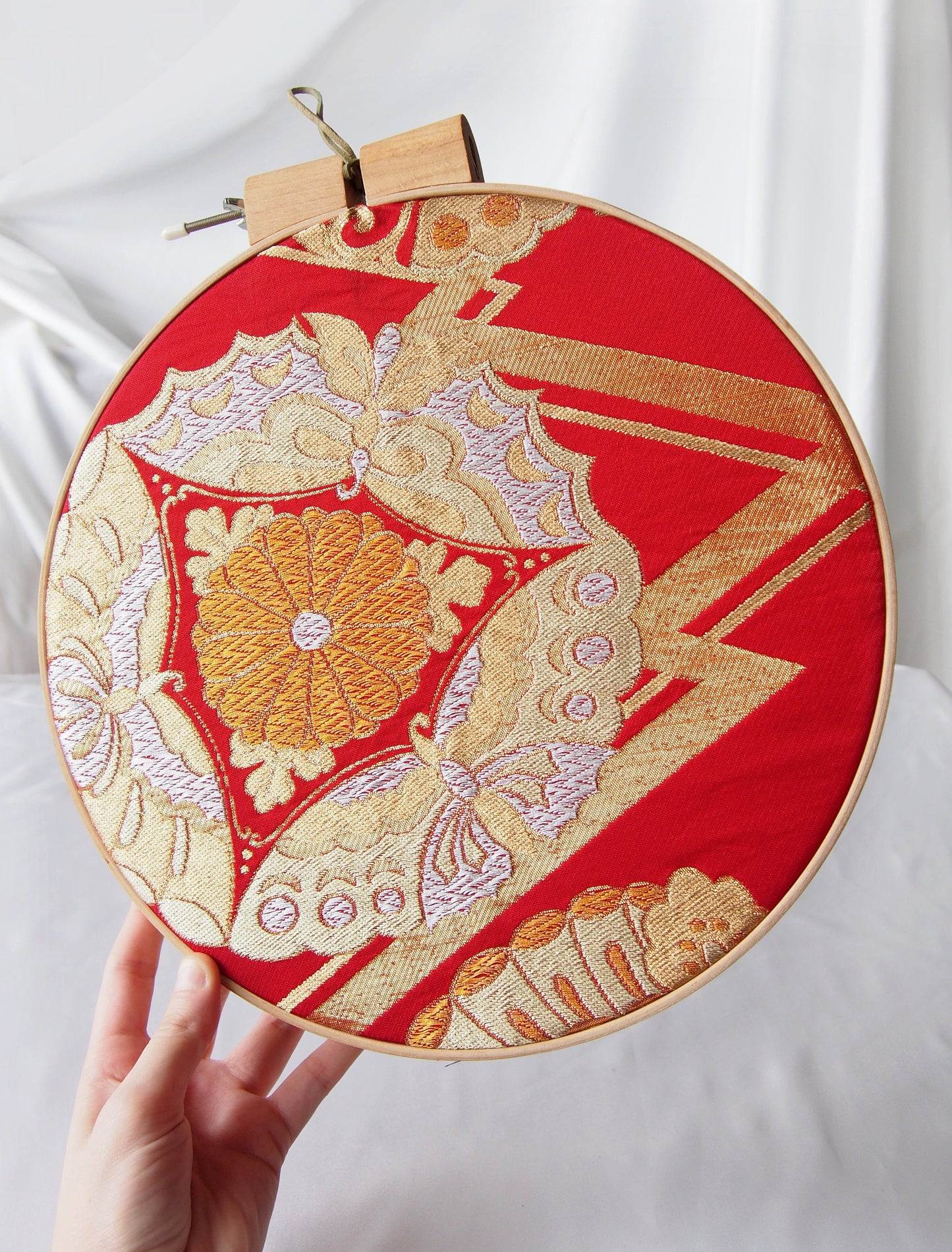 Sale - Vintage silk obi wall hanging- tondo 30cm