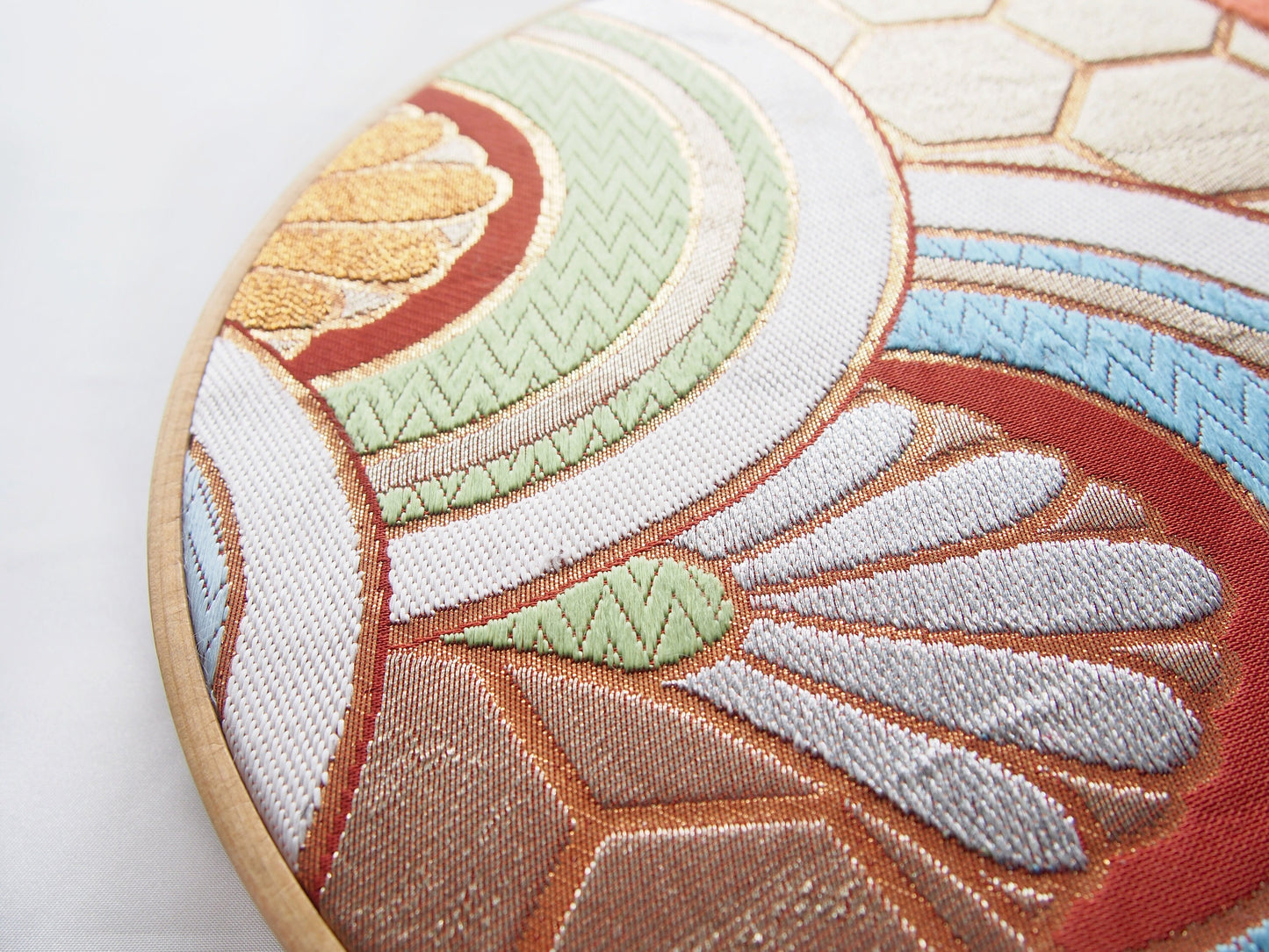 Sale - Vintage silk obi wall hanging- tondo 30cm