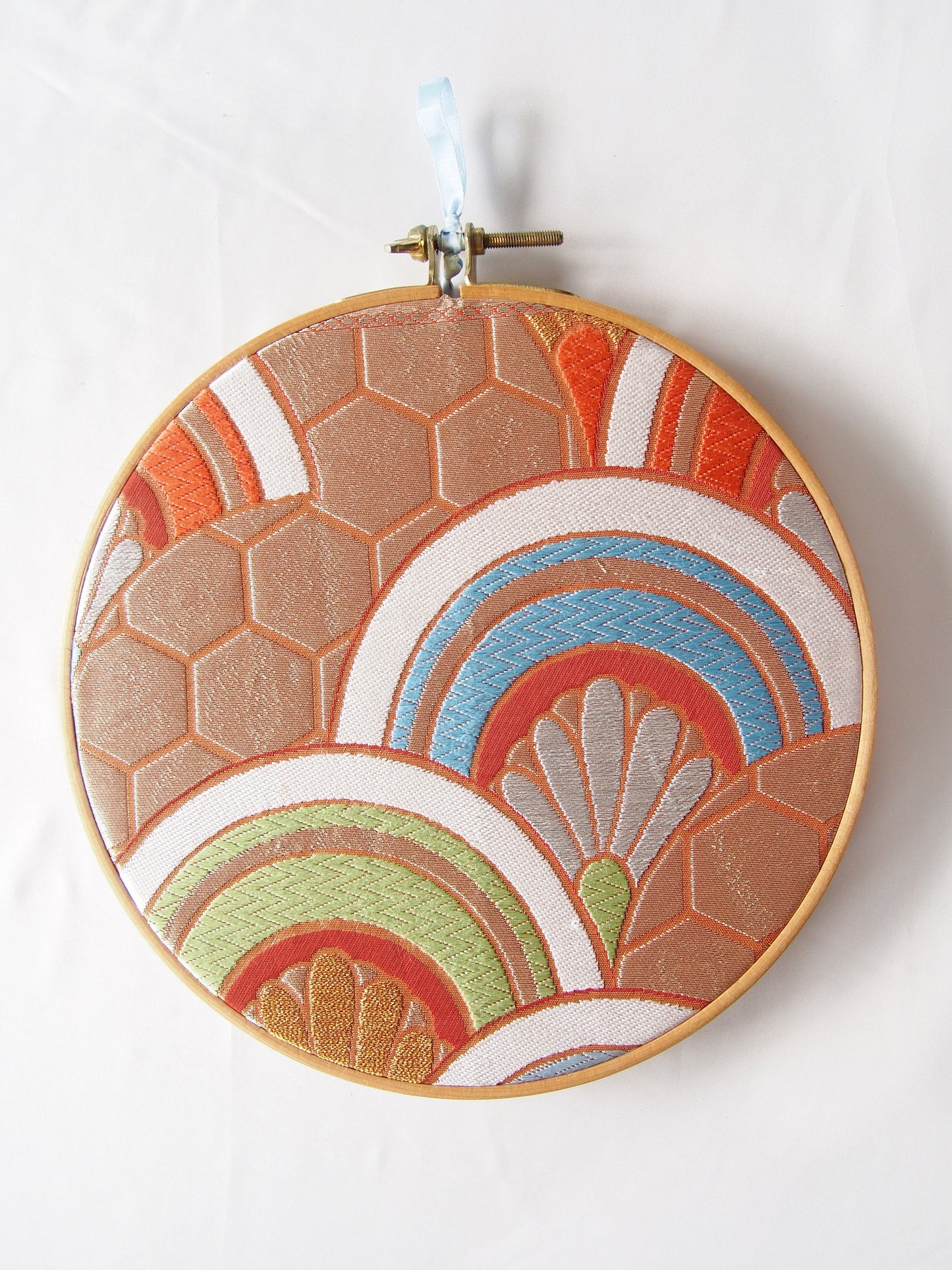 Sale - Vintage silk obi wall hanging- tondo 30cm