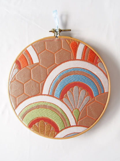 Sale - Vintage silk obi wall hanging- tondo 30cm