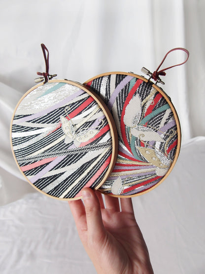 Vintage silk obi wall hanging- tondo 15cm