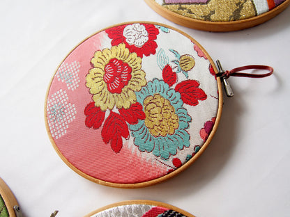 Vintage silk obi wall hanging- tondo 15cm