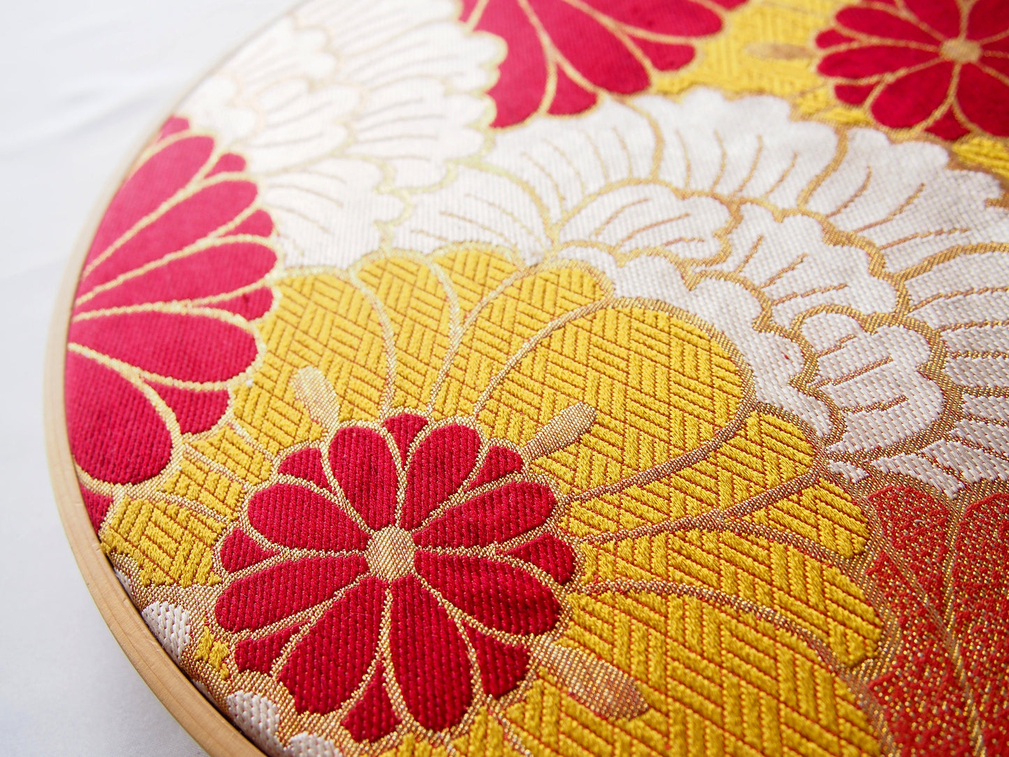 Sale - Vintage silk obi wall hanging- tondo 30cm