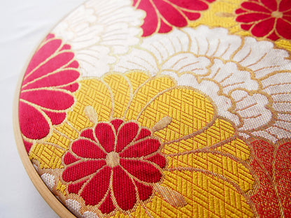 Sale - Vintage silk obi wall hanging- tondo 30cm