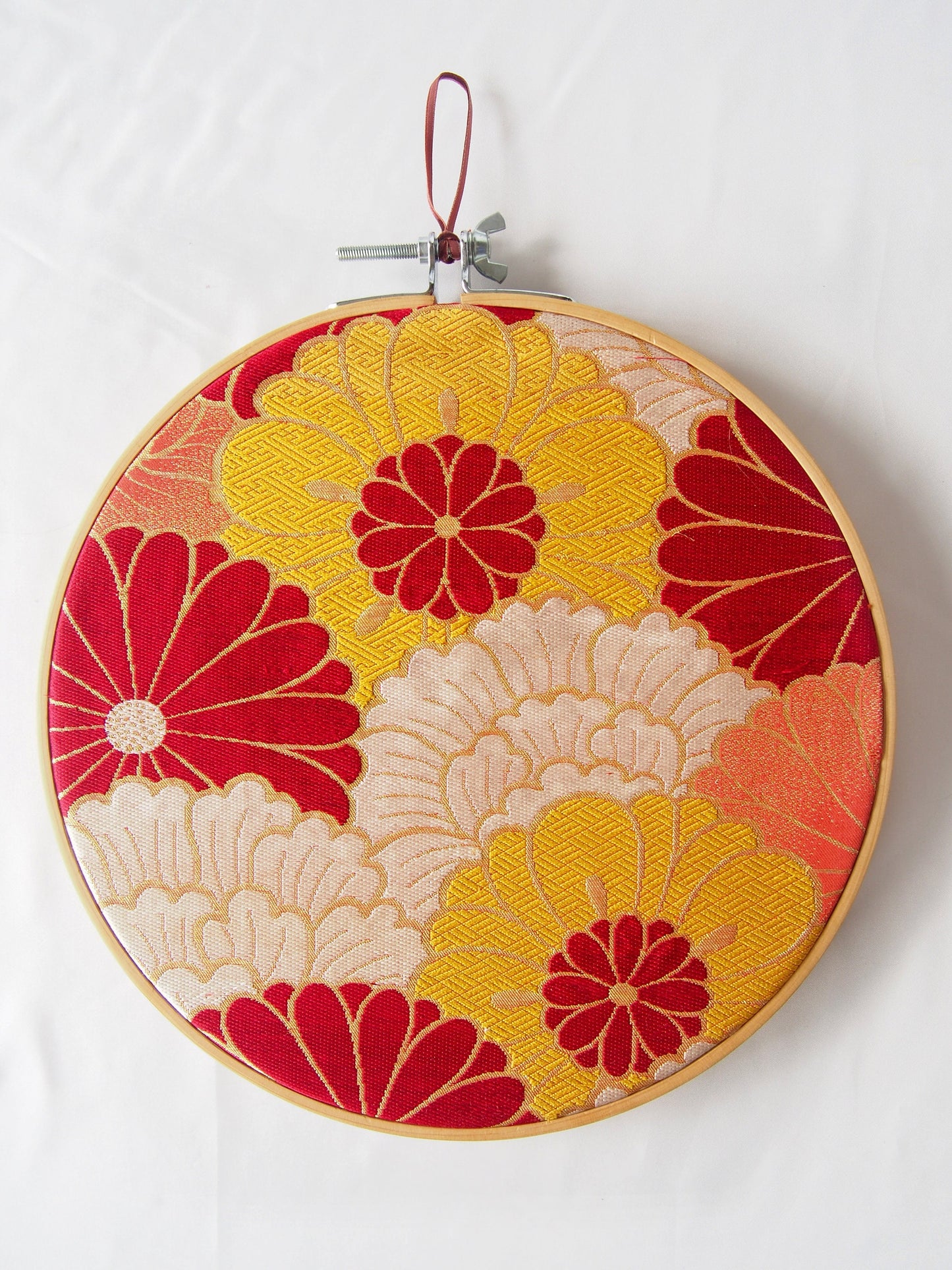 Sale - Vintage silk obi wall hanging- tondo 30cm