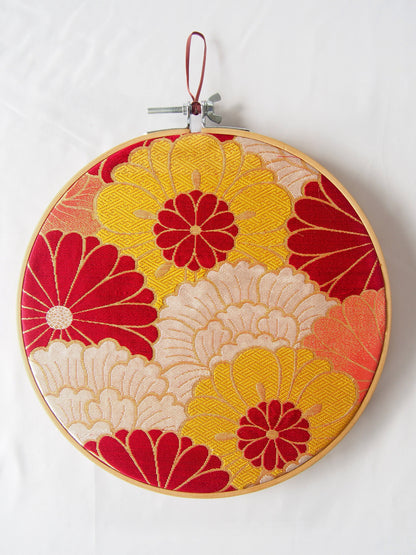 Sale - Vintage silk obi wall hanging- tondo 30cm