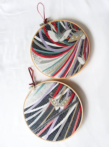 Vintage silk obi wall hanging- tondo 15cm