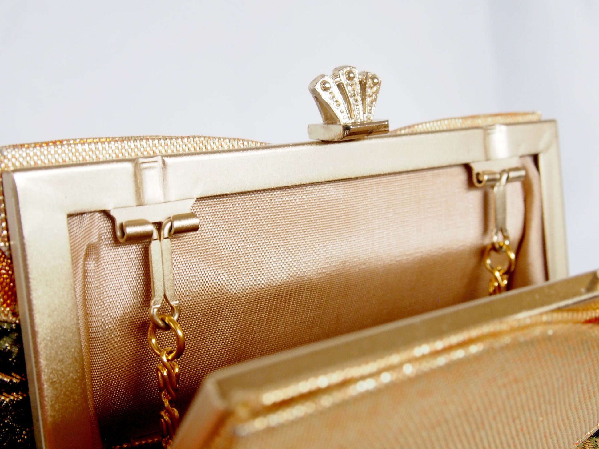 Vintage kimono handbag - black and gold with flowers and thread spools