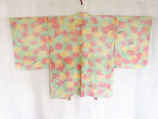 Vintage Japanese kimono coat - pastel mint, pink, and cream haori