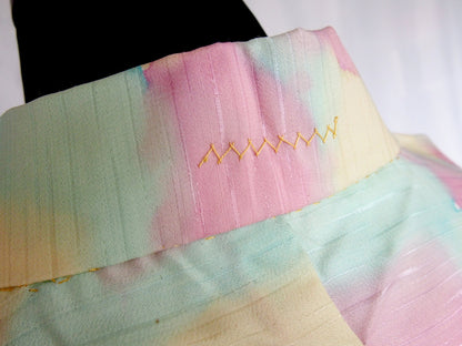 Vintage Japanese kimono coat - pastel mint, pink, and cream haori