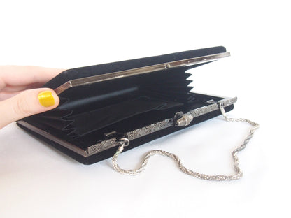 Vintage kimono handbag - 2 way black velvet square mini purse